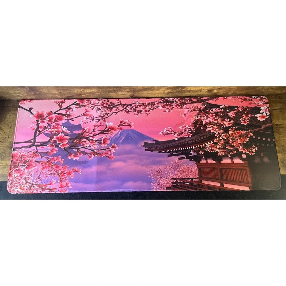 Beautiful Oversized Japanese Large Gaming Mouse Pad with Stitched Edges Pink Mtn